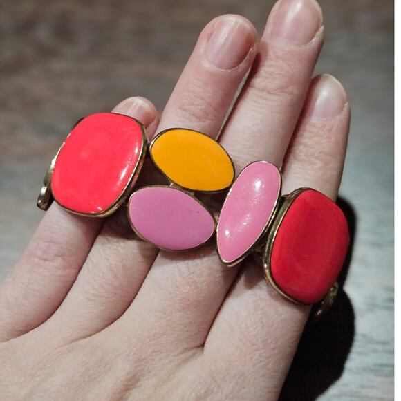 Eclectic Funky Colorful Enamel Statement Stretch Bracelet from Estate Sale - Picture 4 of 8